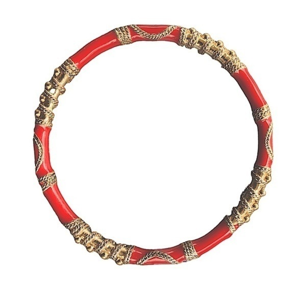 Jewelry - Red Enamel and Gold Bangle Bracelet 8"